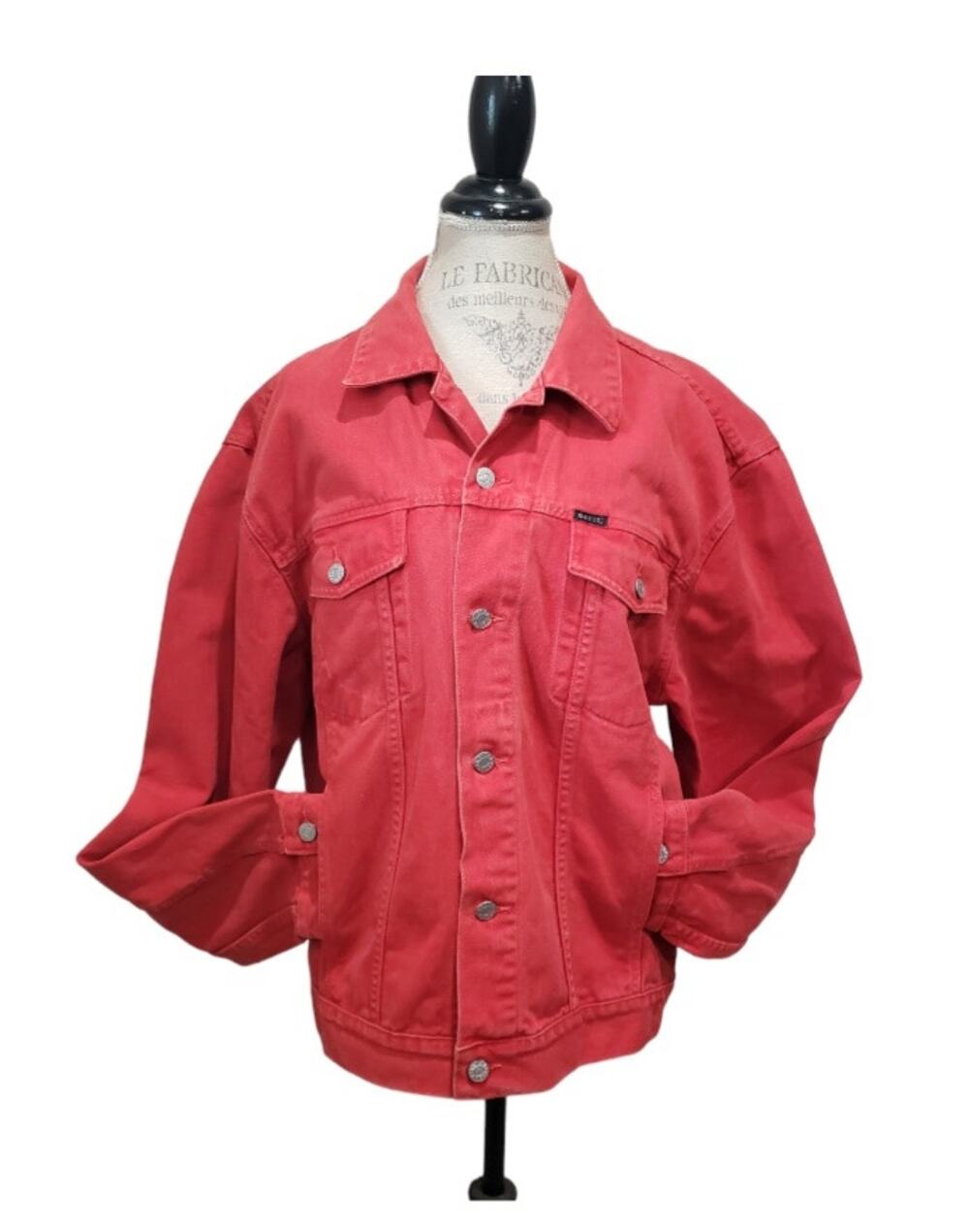Vintage Guess Red Denim Button Up Collared Jacket Made in USA American Tradition